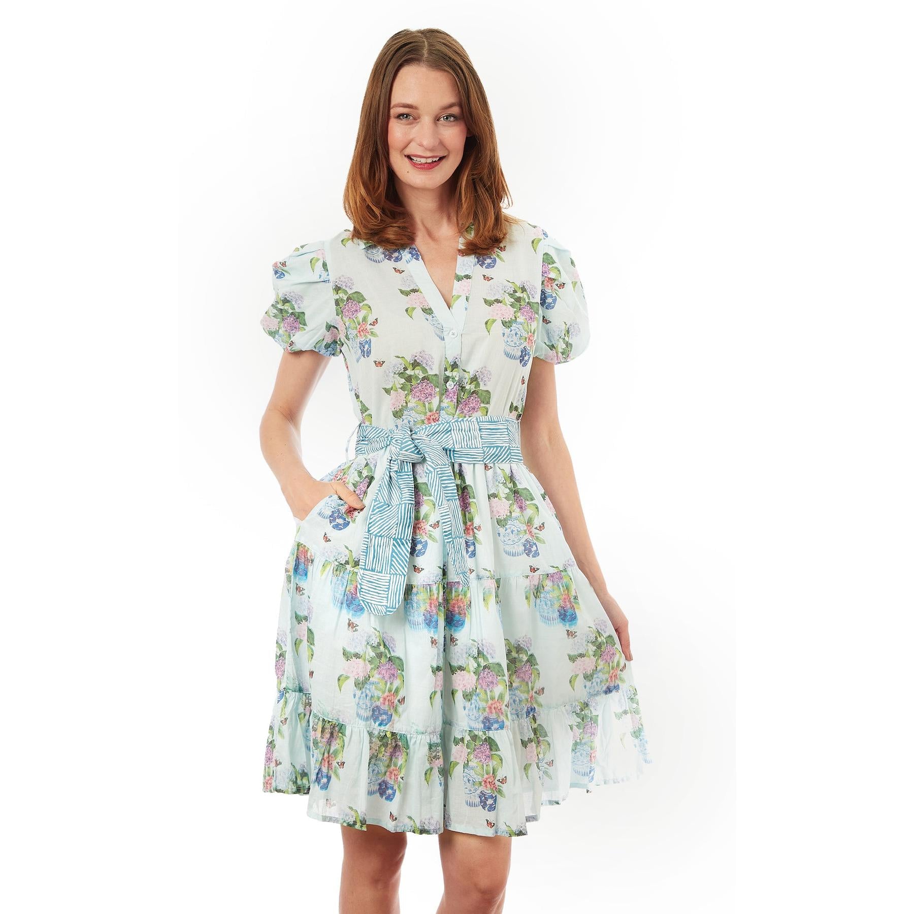 Dizzy Lizzie Litchfield Short Dress-Women's Clothing-Blue Hydrangeas-S-Kevin's Fine Outdoor Gear & Apparel